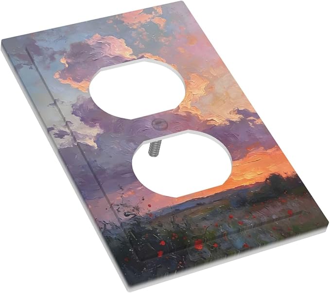 Abstract Sunset Dusk Natural Scenery Wild Flowers Outlet Covers 1 Gang Duplex Light Switch Cover Decorative Switch Plates Electrical Receptacle Faceplate Wall Plate for Farmhouse Bedroom Decor