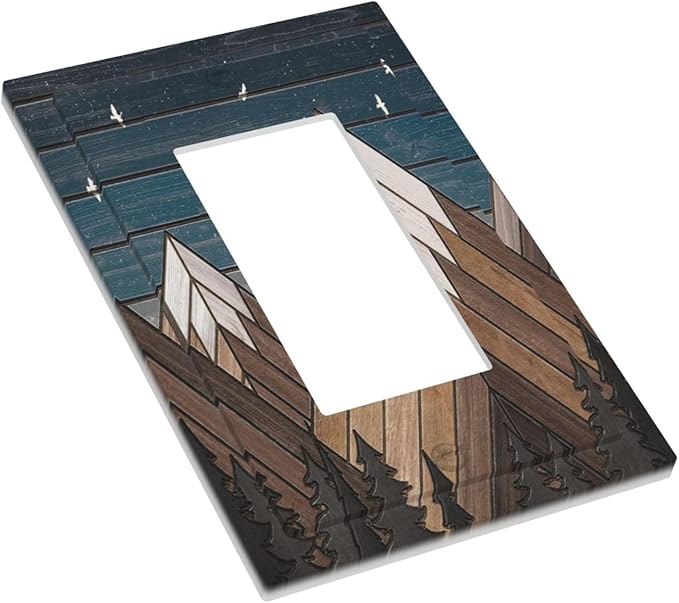 Rustic Geometric Mountain Wilderness Wood 1 Gang Light Switch Cover Single Rocker Decorative Receptacle Outlet Covers GFCI Electrical Faceplate Switchplate for Bedroom Bathroom Kitchen Art Decor