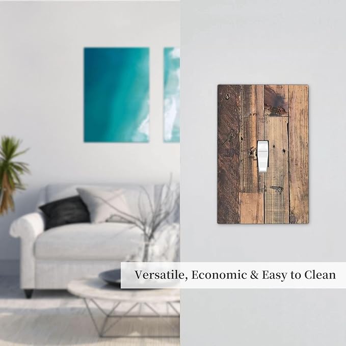 Rustic Brown Wood Plank Vintage Country Wooden Board Decorative Light Switch Cover 1 Gang Single Toggle Device Electrical Faceplate Switchplates Decorator Outlet Wall Plate for Farmhouse Home Decor