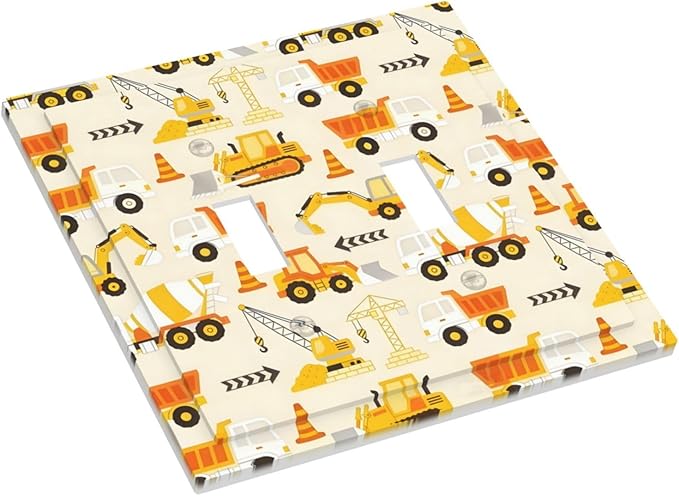 Decorative Light Switch Cover Plate Construction Vehicle Yellow Trucks Diggers 2 Gang Outlet Covers Double Toggle Wall Plates for Electrical Switch Plate Covers Faceplate for Home Decor