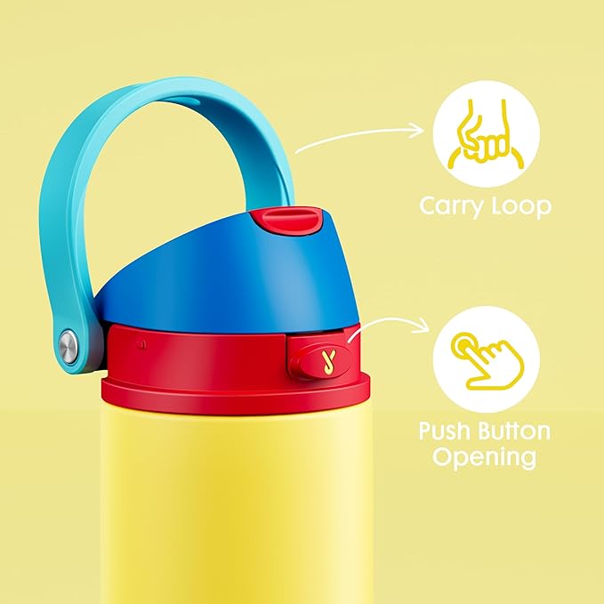 18 oz Insulated Water Bottle for Kids: Meoky Stainless Steel Water Bottle with 2-in-1 Straw and Spout Lid - Leak Proof, Fits in Car Cup Holder, BPA-Free for Sports School Backpacks, Golden Charm
