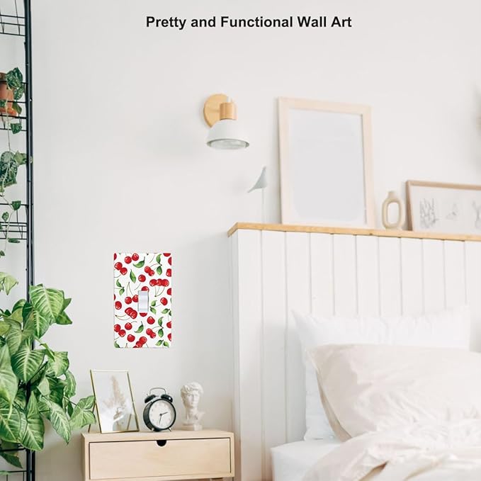 Cherry Fruits 1 Gang Light Switch Cover Red Cherry with Green Leaves Single Toggle Wall Plate Electrical Switchplate Decorative Faceplate for Home & Office 4.5 x 2.76 Inch
