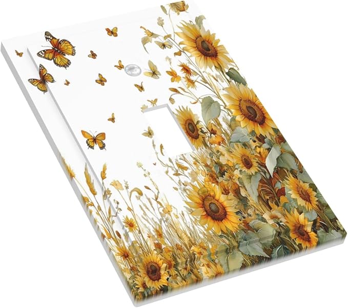 Sunflower Gold Wildflowers Summer Butterfly Decorative Light Switch Cover 1 Gang Single Toggle Device Electrical Faceplate Switchplates Decorator Outlet Wall Plate for Bedroom Living Room Decor