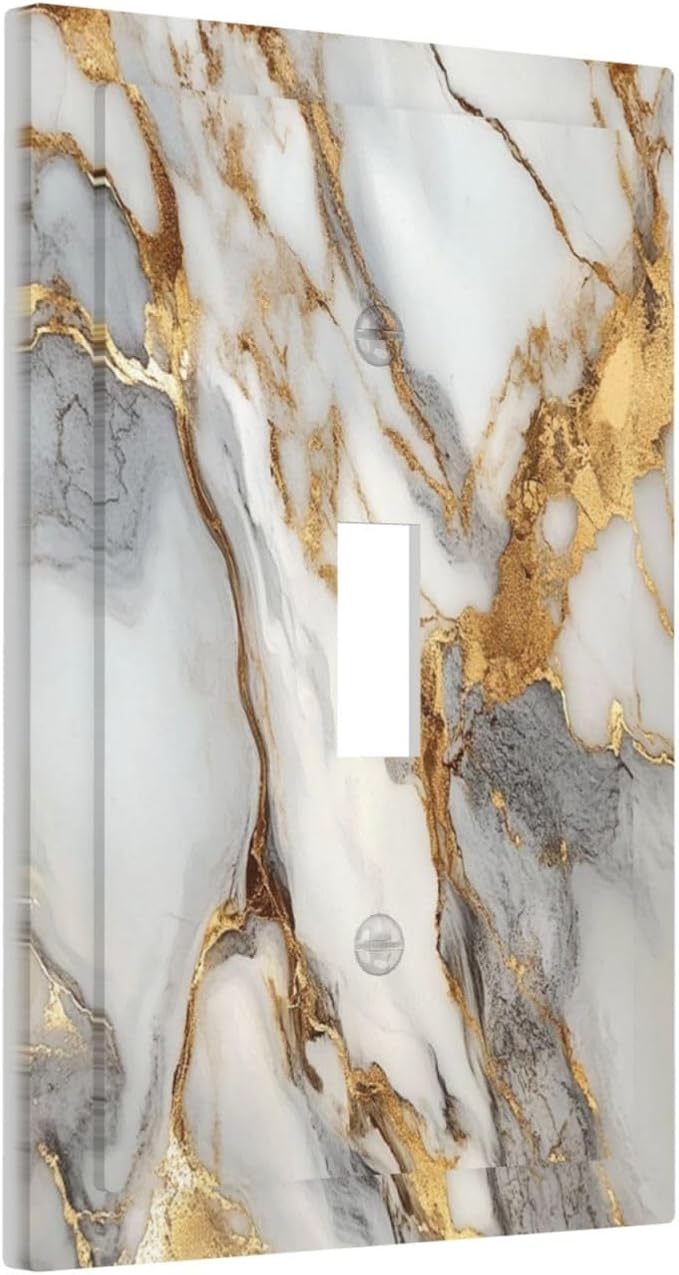Light Switch Cover Plate White Gold Abstract Luxury Marble Patterns 1 Gang Wall Plate Cover Single Toggle Outlet Covers Decorative Switch Plate Covers Electrical Faceplate for Bathroom Home