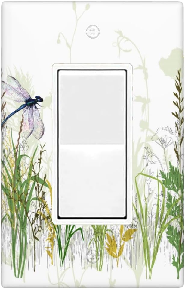 Wildflower Dragonfly 1-Gang Rocker Wall Plate, Spring Garden Floral Switch Plate for Home, Office, Sunroom & Bedroom