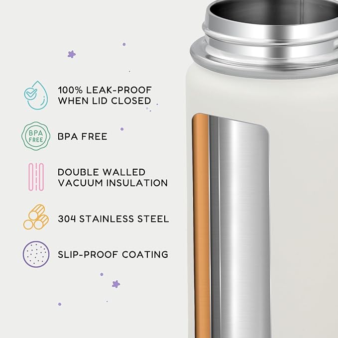 Fijinhom 12oz Kids Water Bottle for School, Toddler Bottles with Straws, Stainless Steel Vacuum Insulated Water Bottle for Boys&Girls, Leak-Proof, BPA-Free, Gentle Purple