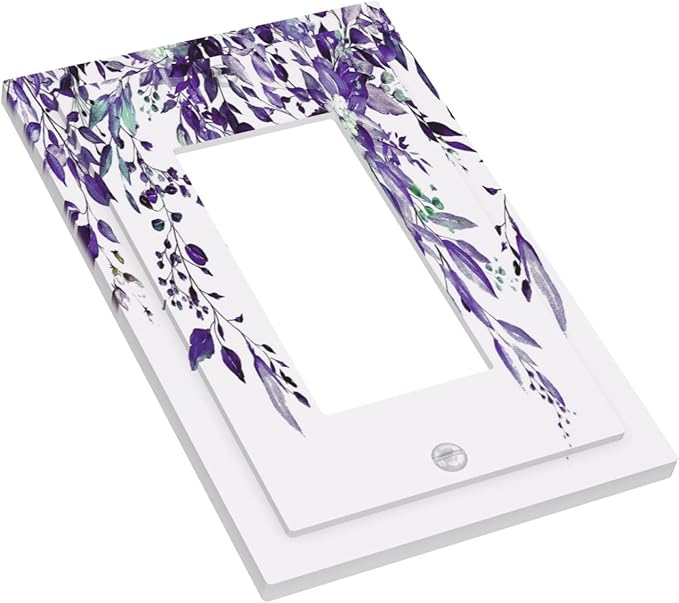 Decorative Outlet Covers Purple Eucalyptus Boho Olive Leaves Country Unique 1 Gang Single Decora GFCI Device Light Switch Covers Plate 1 Rocker Wall Plate Jumbo Switch Plate Cover