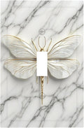 White Gold Marble Dragonfly Abstract Modern Decorative Light Switch Cover 1 Gang Single Toggle Device Electrical Faceplate Switchplates Decorator Outlet Wall Plate for Bathroom Home Decor