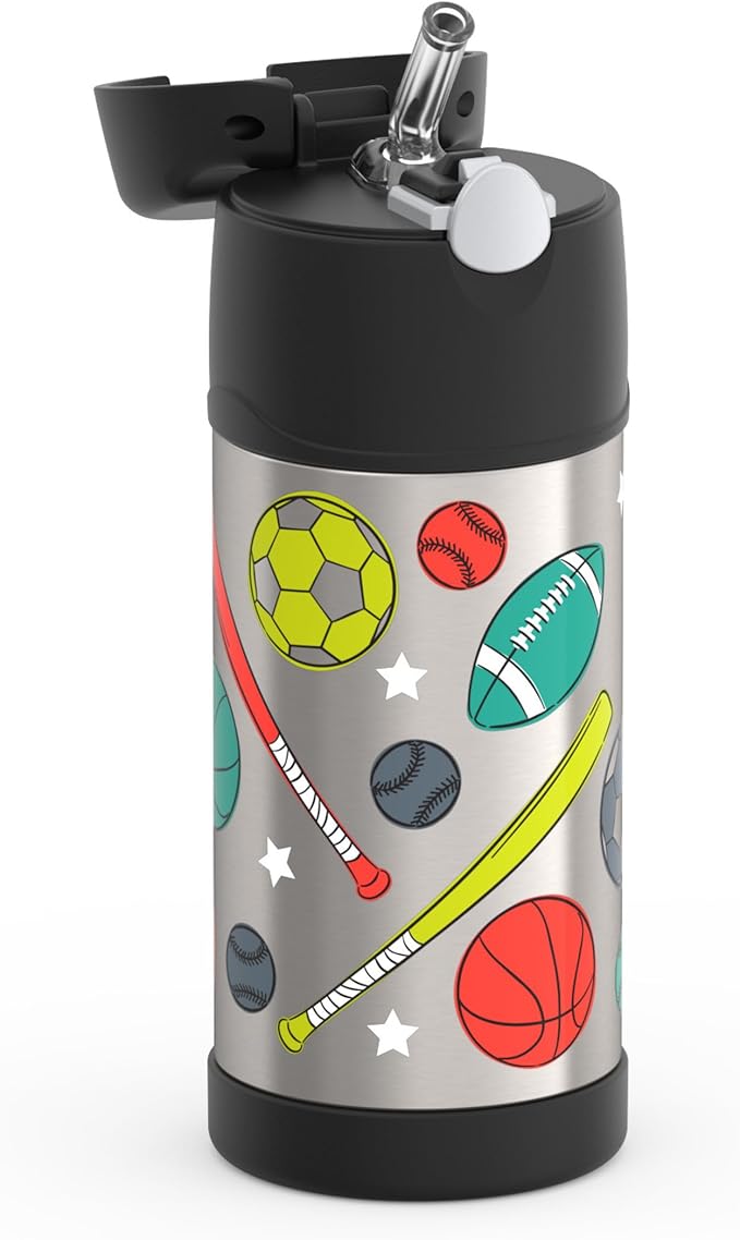 THERMOS FUNTAINER Water Bottle with Straw - 12 Ounce, Sports - Kids Stainless Steel Vacuum Insulated Water Bottle with Lid