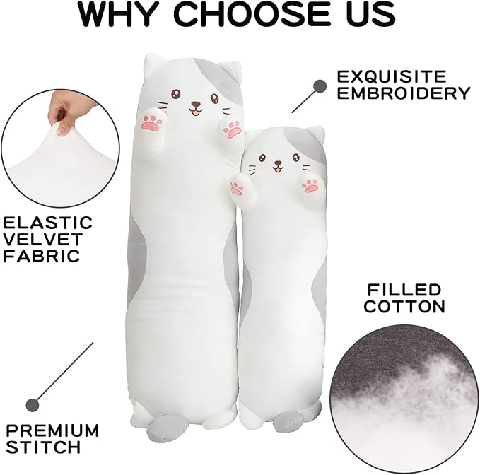 Dalmao 36" Cat Stuffed Animal, Soft Long Pillow Cute Cartoon Kitten Plush Body Pillow, Giant Large Big Jumbo Cat Plushies Toy Gift for Kids, Girls, Birthdays
