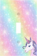 Rainbow Unicorn 1-Gang Toggle Light Switch Plate, Pastel Galaxy Sparkle Magical Fantasy Decorative Wall Plate for Boys & Girls Bedroom