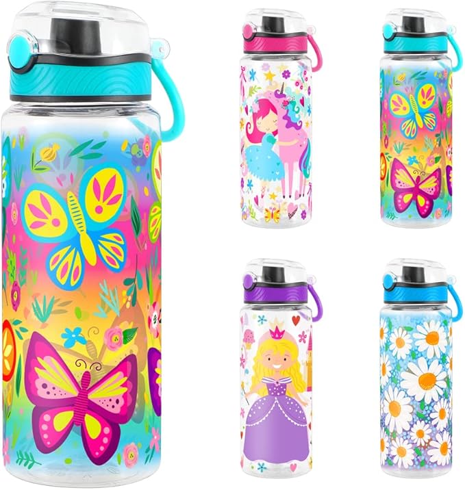 Home Tune Cute Water Bottle for School Kids Girls, BPA FREE Tritan & Leak Proof & Easy Clean & Carry Handle, 23oz/ 680ml - Butterfly