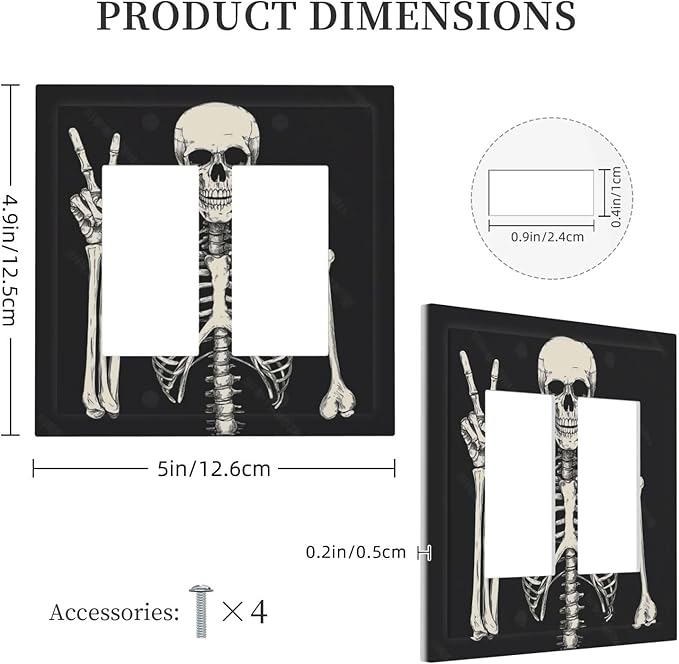 Decorative Outlet Covers Skeleton Skull Boho Hippie Dark Background 2 Gang Double Gfci Rocker Electrical Wall Panels Light Switch Cover Plate For Cabin Office Decor