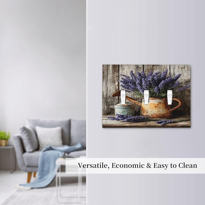 Rustic Flowers Lavender Purple Floral Oil Painting Decorative Switch Plates 3 Gang Wall Plate Triple Toggle Light Switch Cover Faceplate Electrical Wall Panels for Farmhouse Bedroom Decor