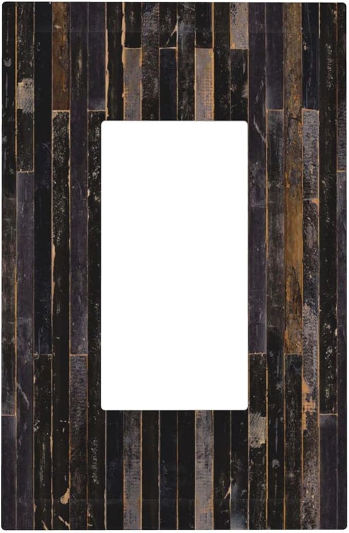 Decorative Switch Plate Covers Black Farmhouse Wood Board 1 Gang Single Decora GFCI Device Light Switch Cover Western Country Lodge 1 Rocker Outlet Wall Plate Faceplate for Bathroom Bedroom