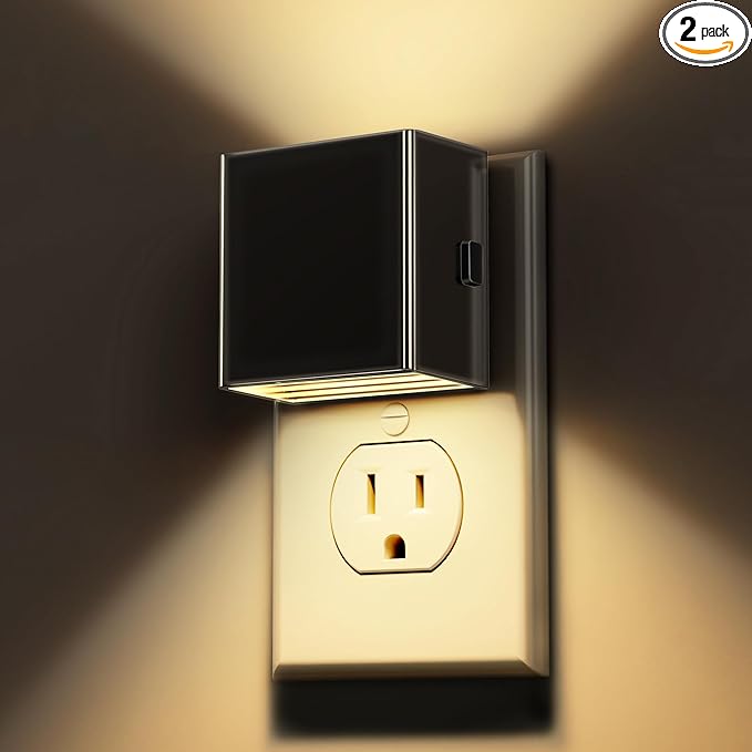L LOHAS LED Night Light 2 Pack, Night Lights Plug into Wall, Dusk to Dawn Sensor, Soft White 3000K, 0-100LM Adjustable Brightness, Dimmable NightLight for Bathroom Hallway Kitchen