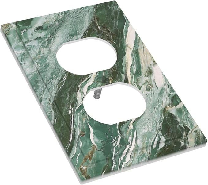Decorative Outlet Covers with Modern Luxury Green Marble Texture Design 1 Gang Duplex Light Switch Cover Plate Unique Wall Plates Switchplate Cover for Kitchen Bathroom Decor