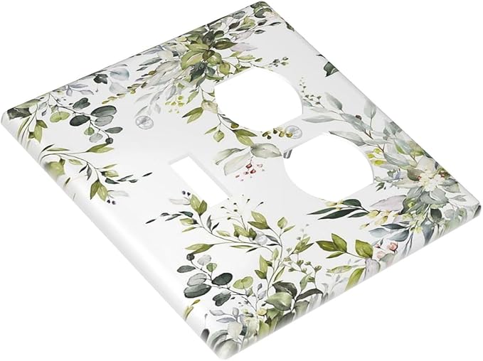 Eucalyptus Sage Green Leaf Plant Floral Wallplates 1 Toggle 1 Duplex Switch Plate Electrical GFCI Faceplate Decorative Light Switch Covers for Bedroom Living Room Decor