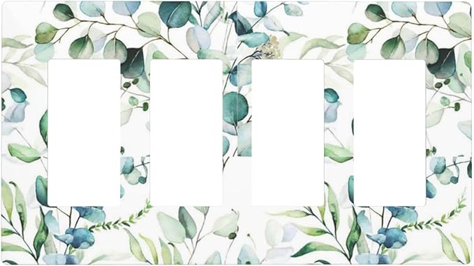 Green Olive Sage Eucalyptus Leaves 4 Gang Quad Rocker Light Switch Cover Decorative Quadruple Device GFCI/Decorator Wall Plate Electric Faceplate Screwless