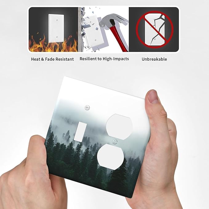 Forest Pine Forest Foggy Mountain Natural Scenery Wallplates 1 Toggle 1 Duplex Switch Plate Electrical GFCI Faceplate Decorative Light Switch Covers for Bed Room Living Room Decor