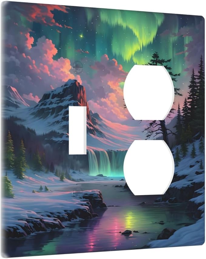 Snow Mountain Aurora Waterfalls Rivers Forest Wallplates 1 Toggle 1 Duplex Switch Plate Electrical GFCI Faceplate Decorative Light Switch Covers for Bedroom Living Room Decor