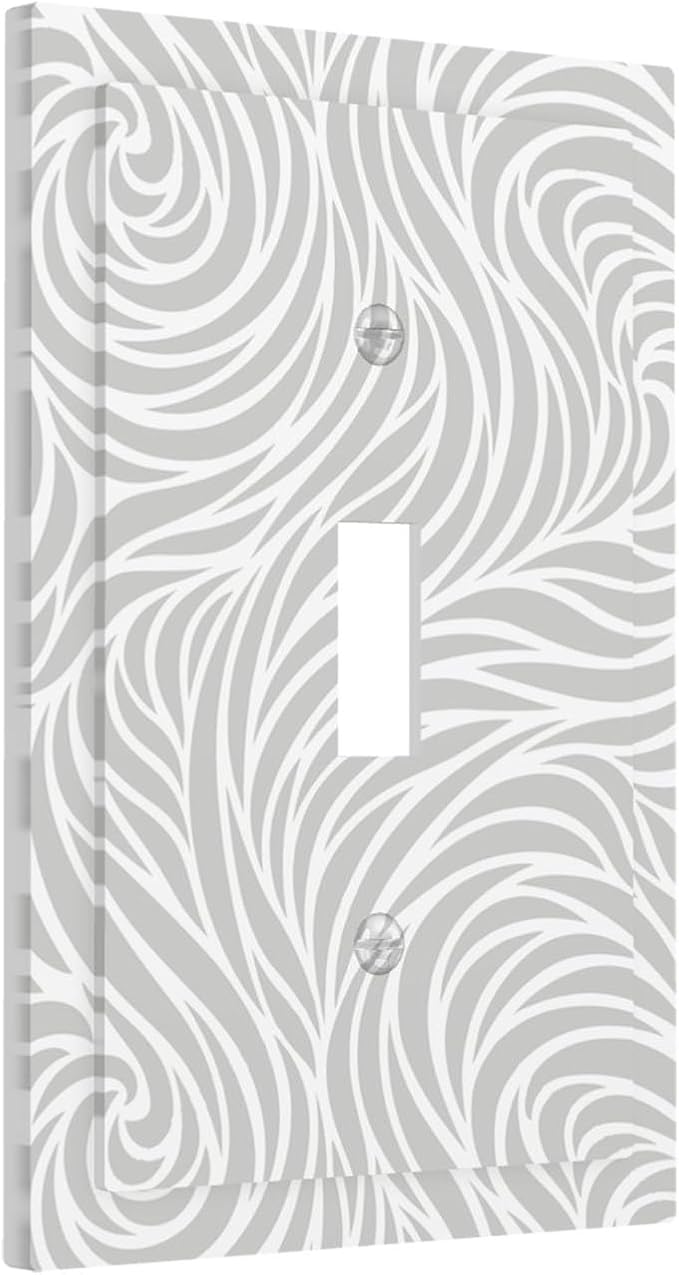 Silver Swirls 1-Gang Toggle Light Switch Plate, Modern Abstract Wave Vortex Neutral Gray Decorative Wall Plate for Contemporary Home Decor