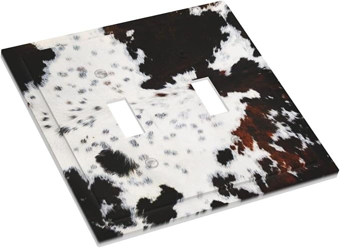 Decorative 2 Gang Double Toggle Light Switch Cover Western Black White Brown Cow Highland Cowhide Wild Animal Fur Skin Spots Cheetah Leopard Print Wall Plate Electrical Dual Device Switch Face Plate