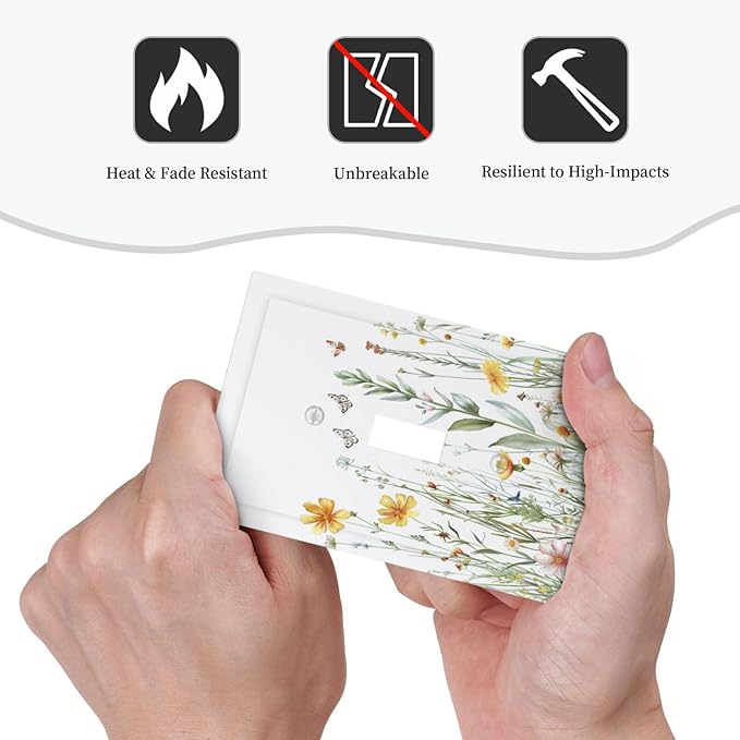 Light Switch Cover Plate Rustic Colorful Floral Butterfly Watercolor Flowers 1 Gang Single Toggle Decorative Switch Plates Wall Plates Electrical Faceplate Socket Covers for Bathroom Bedroom