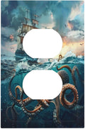 Decorative Outlet Covers Sailboat Ship Octopus Ocean Sea Waves 1 Gang Duplex Light Switch Cover Plate Electrical Switch plates Wall Plates Receptacle Covers for Bathroom Bedroom Decor