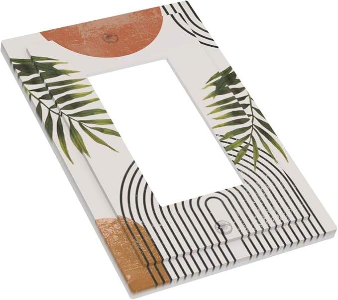 Beautiful Boho Mid Century Large Archs Sun Leaves Plants Decorative Outlet Covers 1 Gang Single Rocker Light Switch Cover Plate Wall Plates GFCI Faceplate for Bedroom Living Room Decor