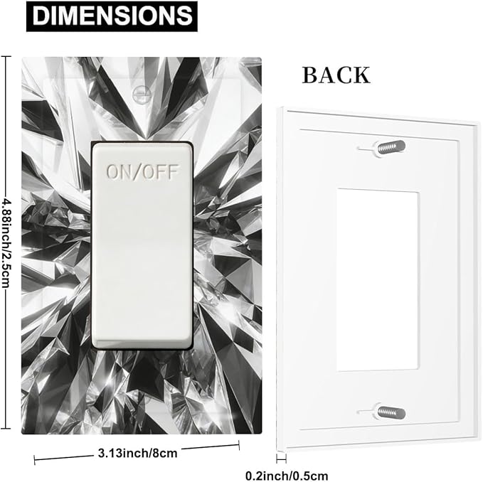 Sparkling Diamond Cut Single Rocker Switch Cover - 1-Gang Standard US Size Crystal Glam Light Switch Covers for Living Room Bedroom Bathroom Decor