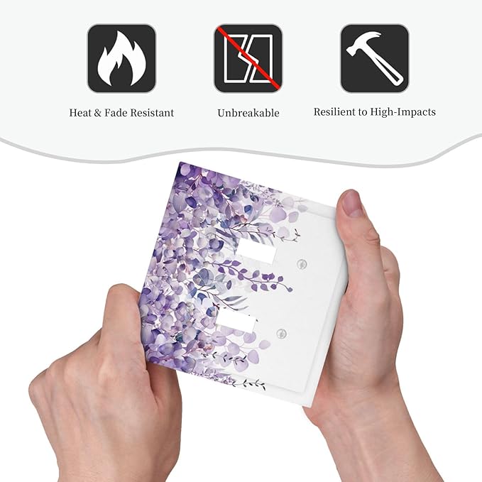 Purple Plants Leaves Eucalyptus Vine Floral Flowers Decorative Switch Plates 2 Gang Double Toggle Outlet Light Switch Cover Wall Plate Electrical Faceplate for Bedroom Living Room Decor