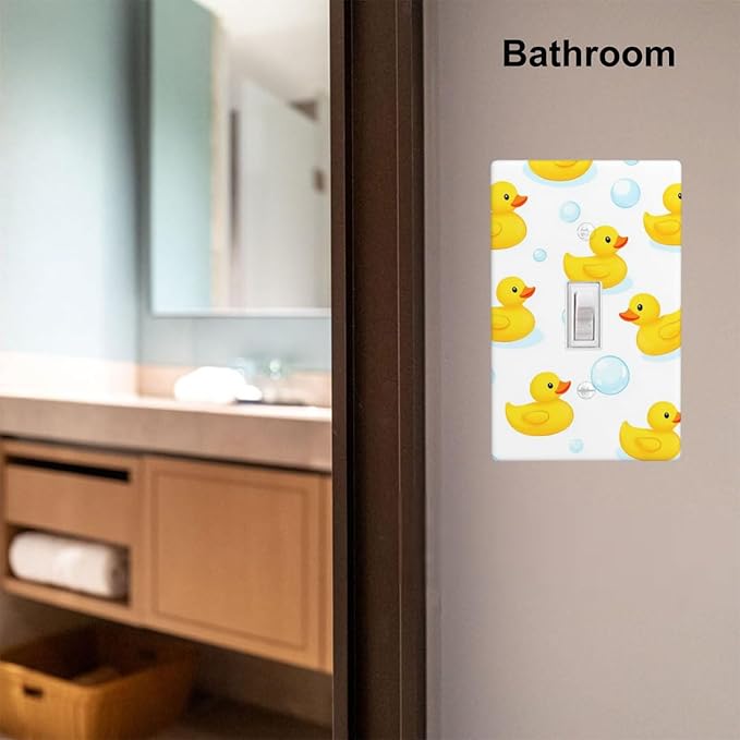 Yellow Rubber Duck 1-Gang Toggle Light Switch Plate, Cute Duck Bubble Wall Plate for Kids Bathroom, Nursery & Boys Girls Room