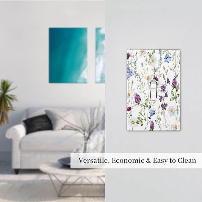 Floral Boho Multicolor Flower Plant Leaves Decorative Light Switch Cover 1 Gang Single Toggle Device Electrical Faceplate Switchplates Decorator Outlet Wall Plate for Bedroom Living Room Decor