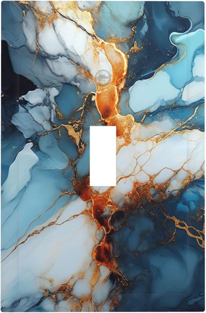 Light Switch Cover Plate Golden Abstract Luxury Marble 1 Gang Single Toggle Decorative Switch Plates Wall Plates Electrical Faceplate for Livingroom Bathroom Decor