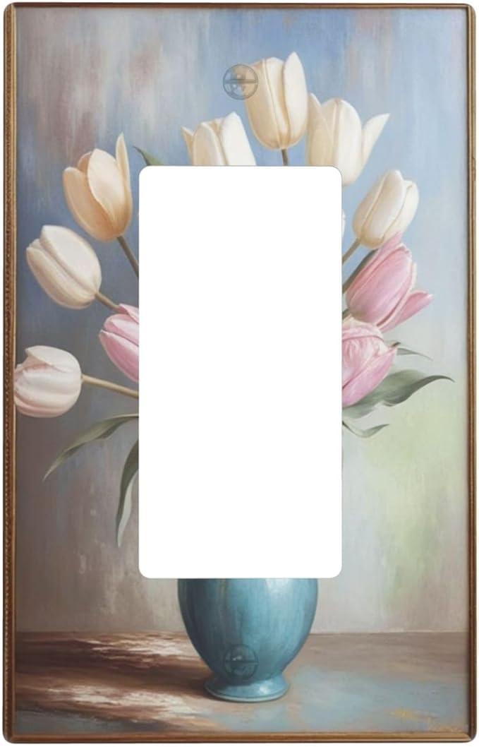 Decorative Art Light Switch Covers Tulips In Vase 1 Gang Rocker Outlet Wall Plate Switchplate Electrical Faceplate for Home Decor