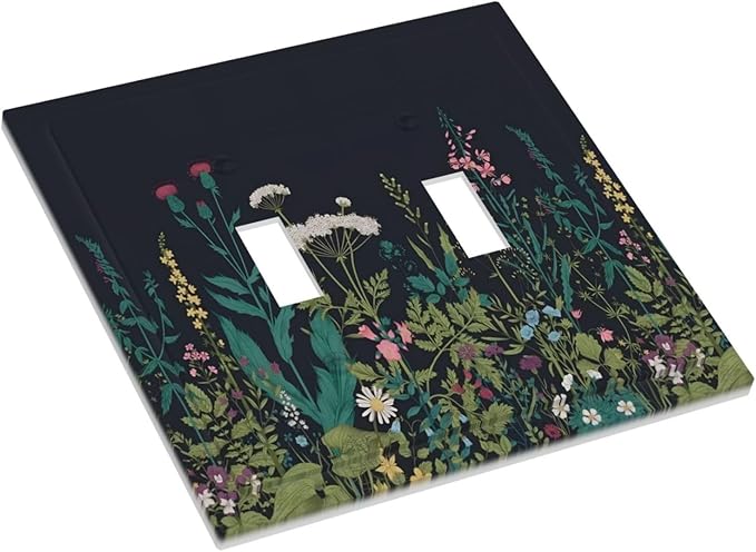 Boho Garden Flowers Weeds Floral Wildflowers Decorative Switch Plates 2 Gang Double Toggle Outlet Light Switch Cover Wall Plate Electrical Faceplate for Bedroom Living Room Decor