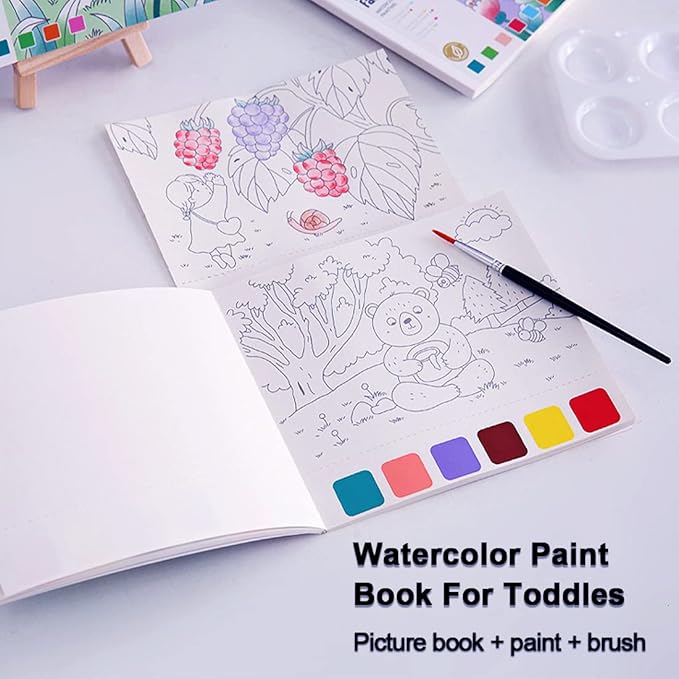 JUNQIU Watercolor Coloring Books for Kids Ages 4-8, Pocket Watercolor Painting Book for Toddlers, Arts and Crafts for Girls Gifts, Stocking Stuffers For Kids