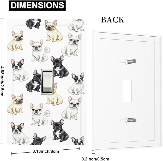 French Bulldog Watercolor 1-Gang Toggle Light Switch Plate, Cute Frenchie Puppy Chic Decorative Wall Plate for Pet Owners Decor