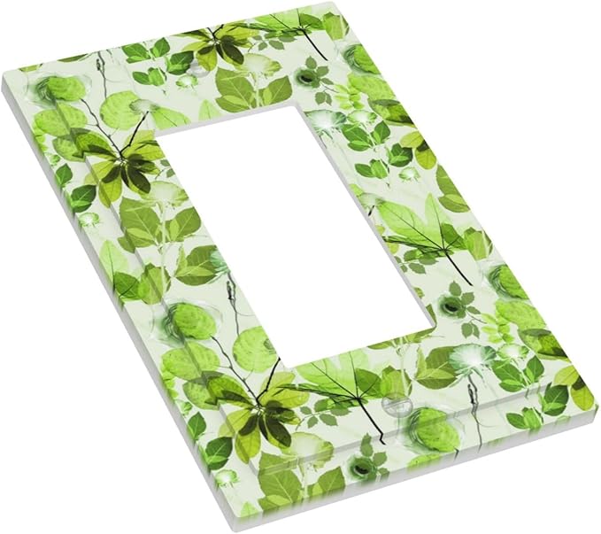 Green Leaves Spring Plant Floral Decorative Outlet Covers 1 Gang Single Rocker Light Switch Cover Plate Wall Plates GFCI Faceplate for Bed Room Living Room Decor