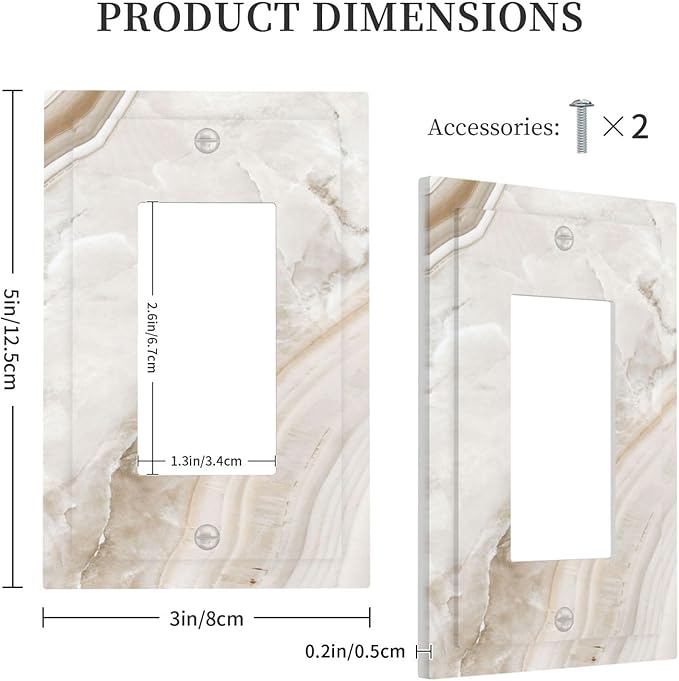 Decorative Outlet Covers Beige Marble Pattern 1 Gang Single Rocker Light Switch Cover Plate Wall Plates GFCI Faceplate for living Room Bedroom Decor