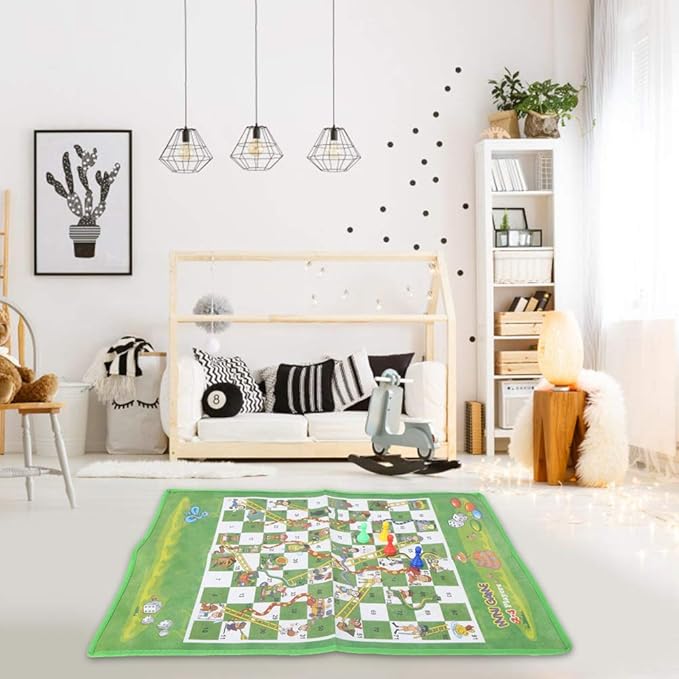 60x45cm Kids Carpet Playmat,Folding Snake Chess Washable Folding Ladder Board Game Flying Chess Set Non Woven Fabrics Carpet Ground Mat