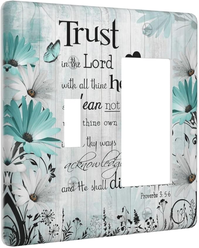 Rustic Teal Daisy Bible Verse Wooden Inspirational Quote Outlet Covers 1 Toggle 1 Rocker Combination Decorative Wall Plate Electrical Switch Plates Light Switch Cover Plate for Bedroom Living Room