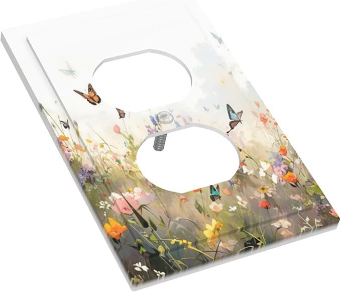 Wildflowers Watercolor Floral Colorful Butterfly Outlet Covers 1 Gang Duplex Light Switch Cover Decorative Switch Plates Electrical Receptacle Faceplate Wall Plate for Farmhouse Bed Room Decor