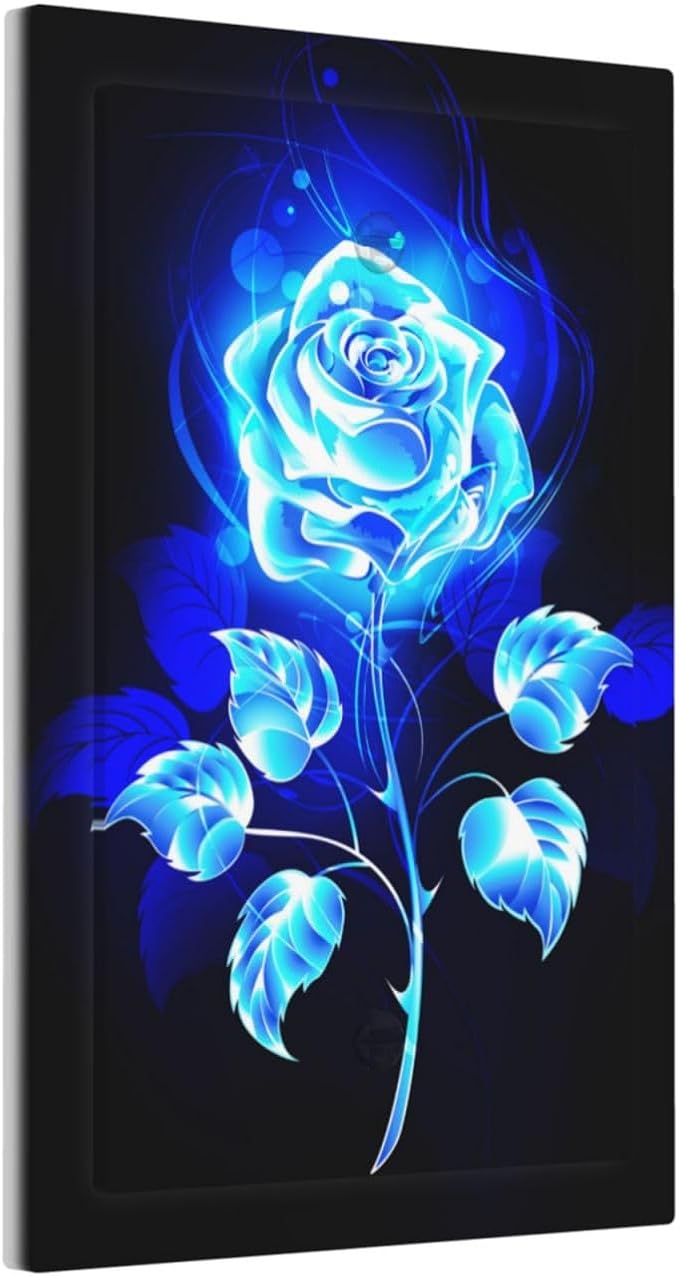 Blue Golden Rose Flower 1 Gang No Device Wall Plate Decorative Blank Light Switch Cover Switchplate Electrical Faceplate for Bathroom Home Bedroom Art Decor