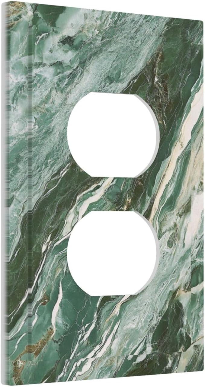 Decorative Outlet Covers with Modern Luxury Green Marble Texture Design 1 Gang Duplex Light Switch Cover Plate Unique Wall Plates Switchplate Cover for Kitchen Bathroom Decor