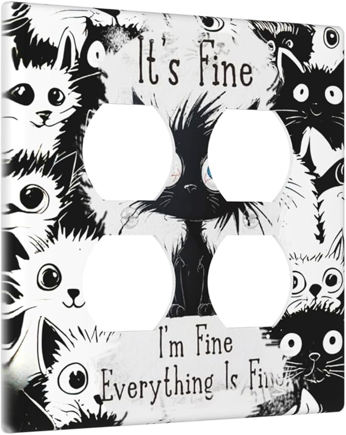 Funny Black Cat Inspirational Quotes Patterns Outlet Covers 2 Gang Double Duplex Decorative Light Switch Covers Electrical Wallplates Socket Faceplate for Kids Room Nursery Decor