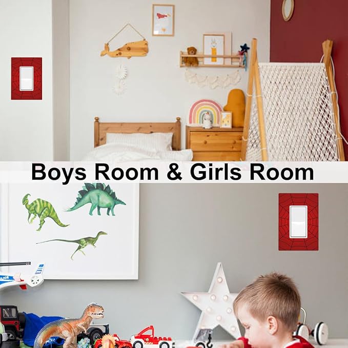 Red Spider Web 1-Gang Rocker Wall Plate, Hero Theme Cartoon Switch Plate for Boys Bedroom, Game Room & Man Cave