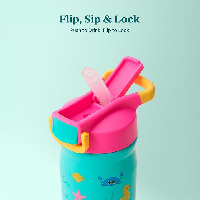 Reduce Hydrate Pro Kids 14oz Stainless Steel Insulated Water Bottle w/Straw – Spill Proof Tumbler for Kids – 30 Hour Cold Retention – Dishwasher Safe Leak-Proof Design - Ocean Friends