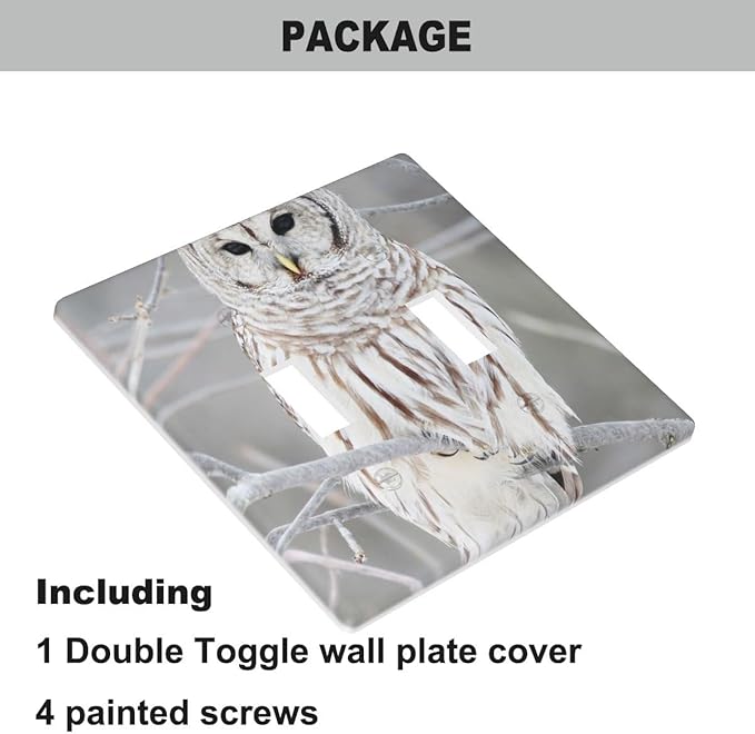 Snowy Owl Double Toggle Light Switch Cover Cute Owl Perch on Tree Wall Plate Covers 2-Gang Toggle Switch Plates Home Decorative Office